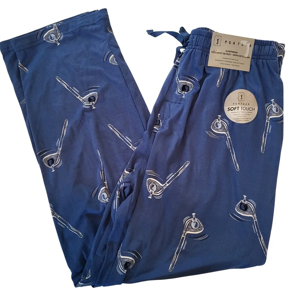 PGA TOUR Mens Golf Club Print Sleepwear Pajama Pants Blue Pockets Soft Touch
